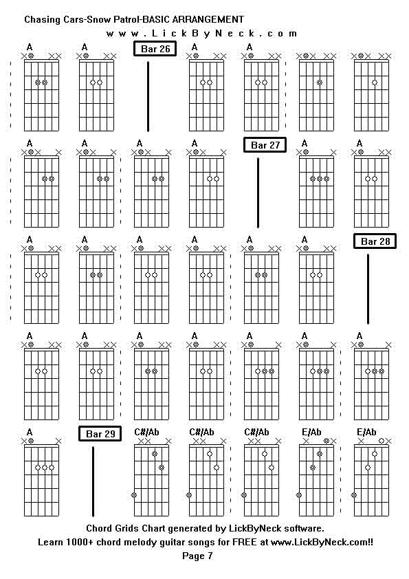 Chord Grids Chart of chord melody fingerstyle guitar song-Chasing Cars-Snow Patrol-BASIC ARRANGEMENT,generated by LickByNeck software.